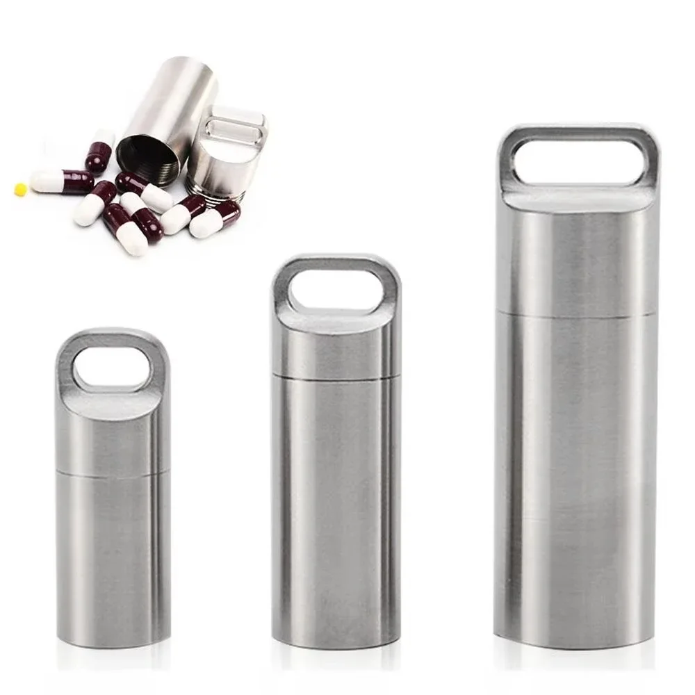 Waterproof Portable Stainless Steel S/M/L Pill Storage Box with Key Chain Sealing Ring Camping First Aid Hanging Accessory - Image 5