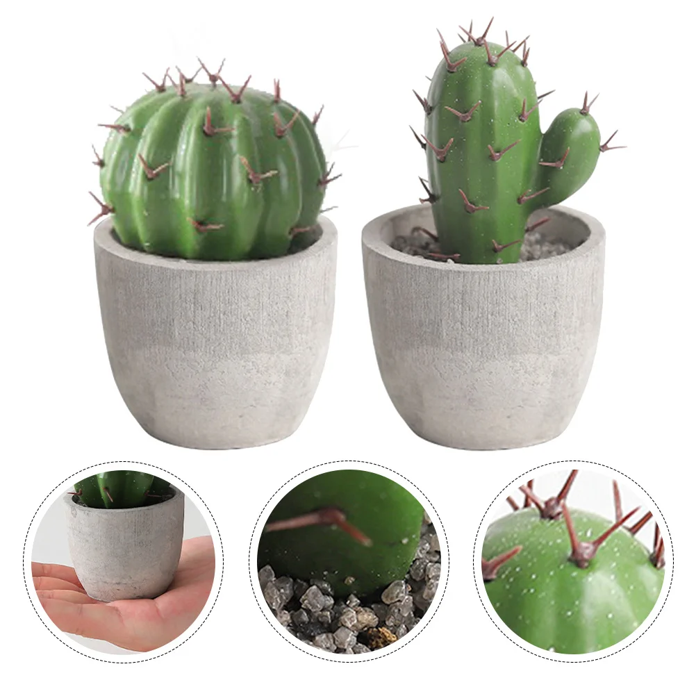 

2Pcs Faux Cactus Bonsai Decorative Potted Plant Exquisite Cartoon Cactus Decor Easy to Clean for Home Office Fake Bonsai