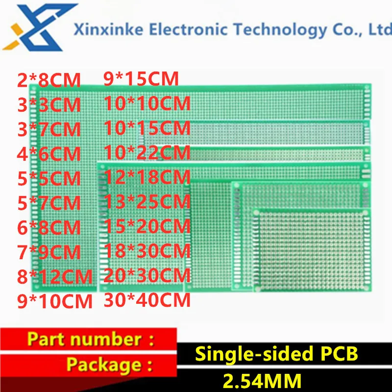 2.54MM Single-sided PCB Circuit Board Tin-coated Green Oil Fiberglass Universal Board Perforated Board 3*3 5*7 7X9 9X15 12X18