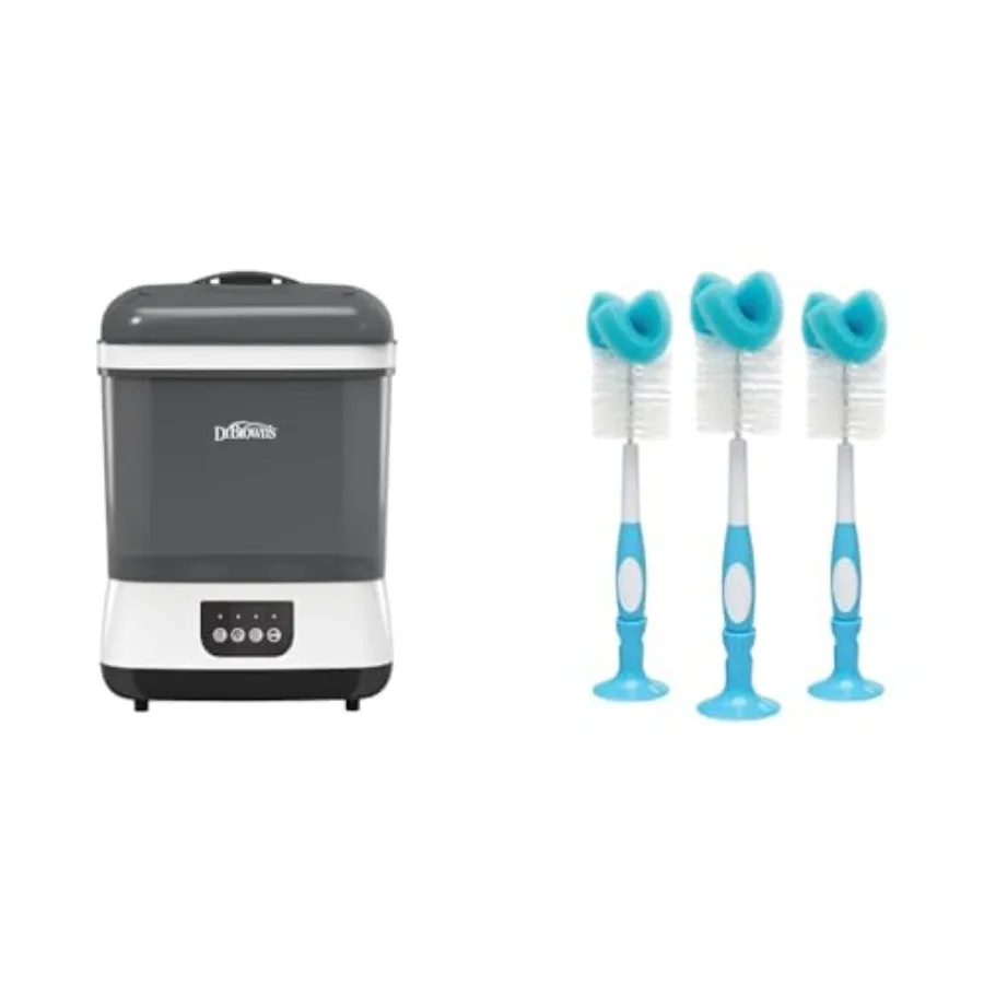

Baby bottle sterilizer and dryer for newborn essentials blue plastic 3-pack with cleaning brush sponge and scrubber