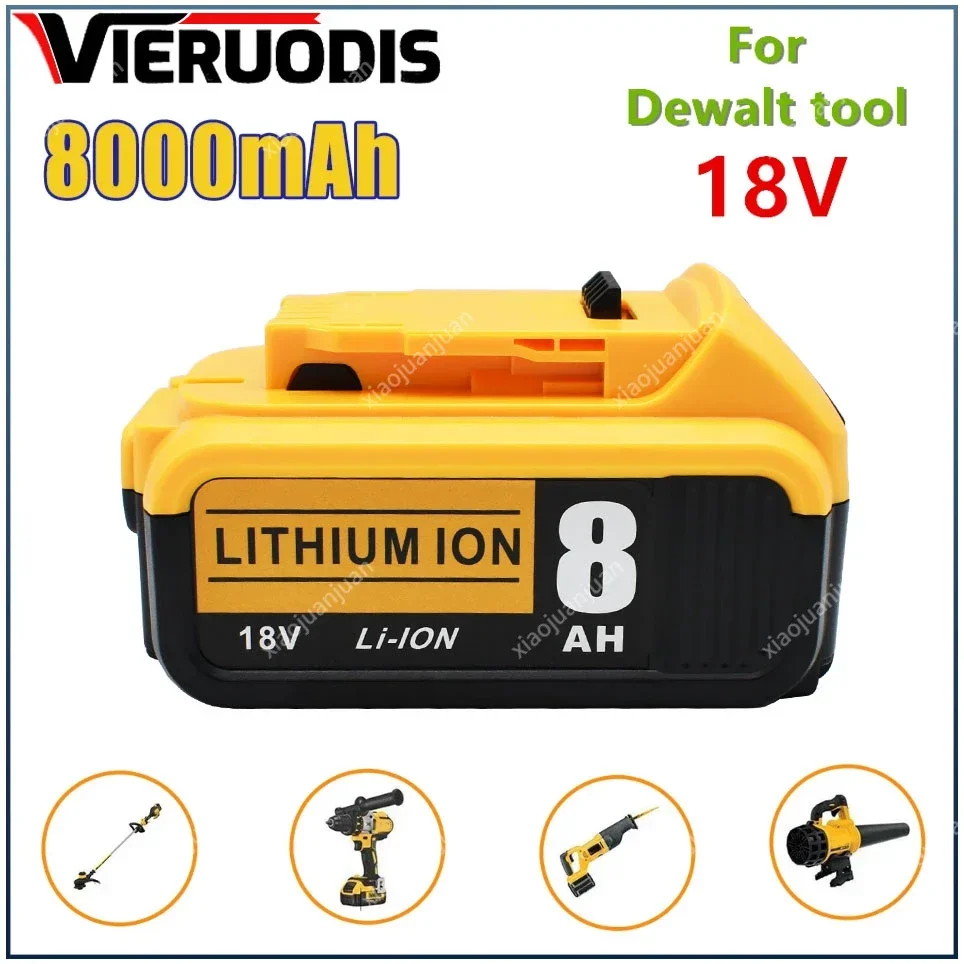 

100% New For DeWalt 18/20V 8000mAh Rechargeable Power Tools Battery with LED Li-ion Replacement DCB205 DCB204-2 DCB206