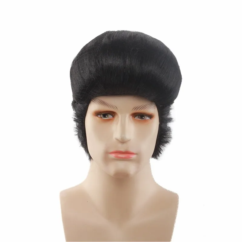 Rock and Roll Elvis Presley Cosplay-Perücke, tägliches Tragen, schmelze Fasern, Maskerade, Party, Bühnenaufführung, schwarzes kurzes Haar – Detail 4