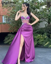 Sexy Purple Mermaid Prom Dress 2024 Beaded Crystals Illusion Side Slit Spainish Evening Gowns Formal Birthday Party Gown