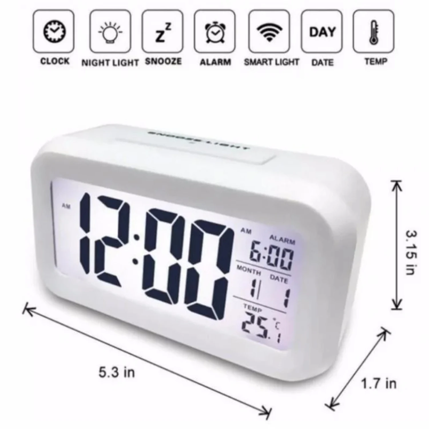 LCD Digital Alarm Clock with Temperature Display Calendar Snooze Function, Modern Electronic Digital Alarm Clock for Bedroom Off