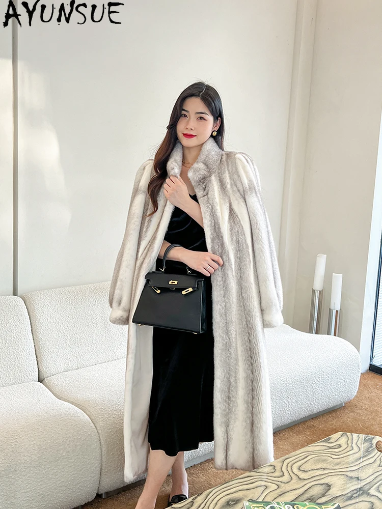 Ayunsue casaco de pele de vison natural mulher luxo 2025 novo inverno de alta qualidade casaco de pele real roupas femininas vison inteiro Шу onder Ж misce