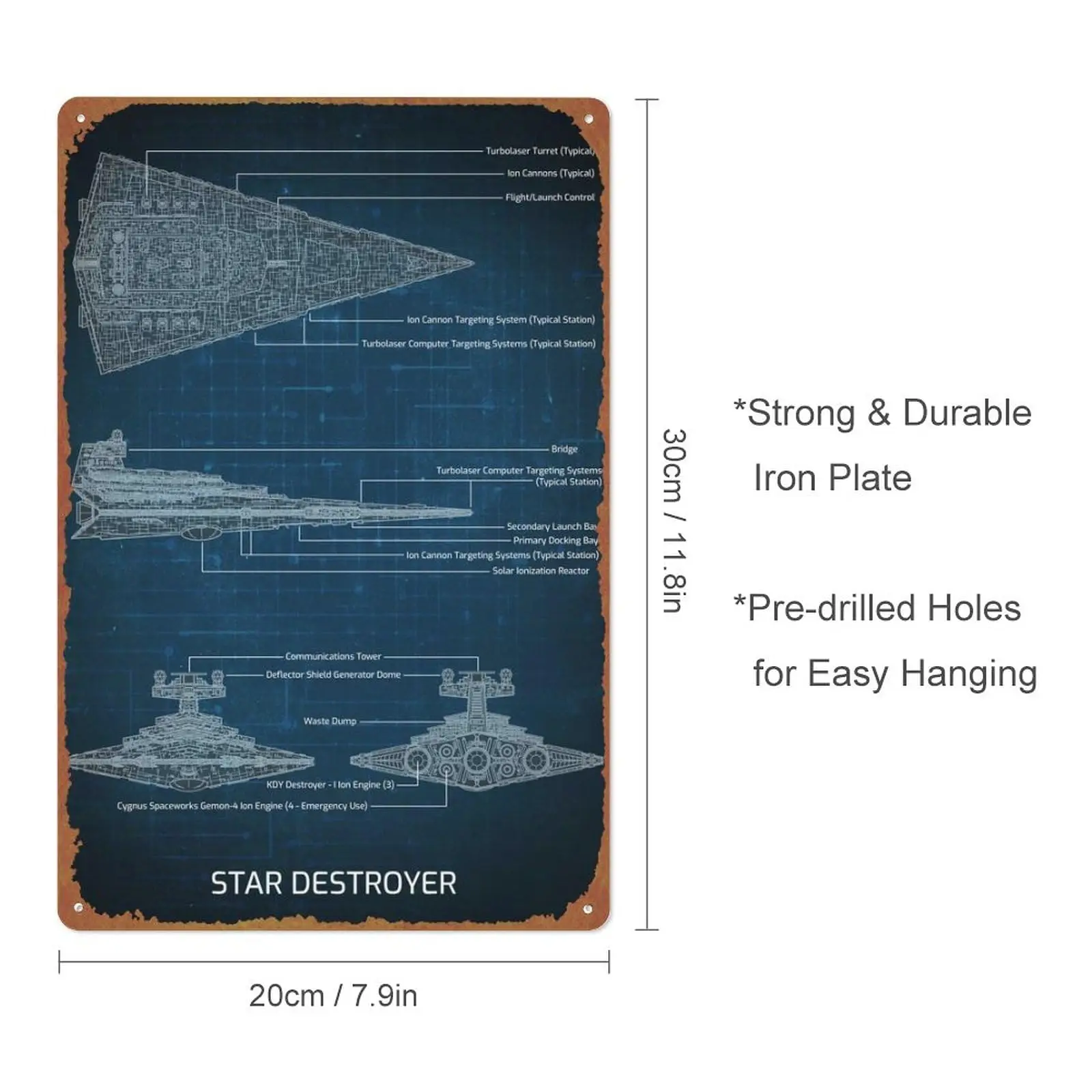 Star Destroyer Blueprint Movie Poster Tin Metal Sign Vintage Wall Plaque Decor 8x12 Inch