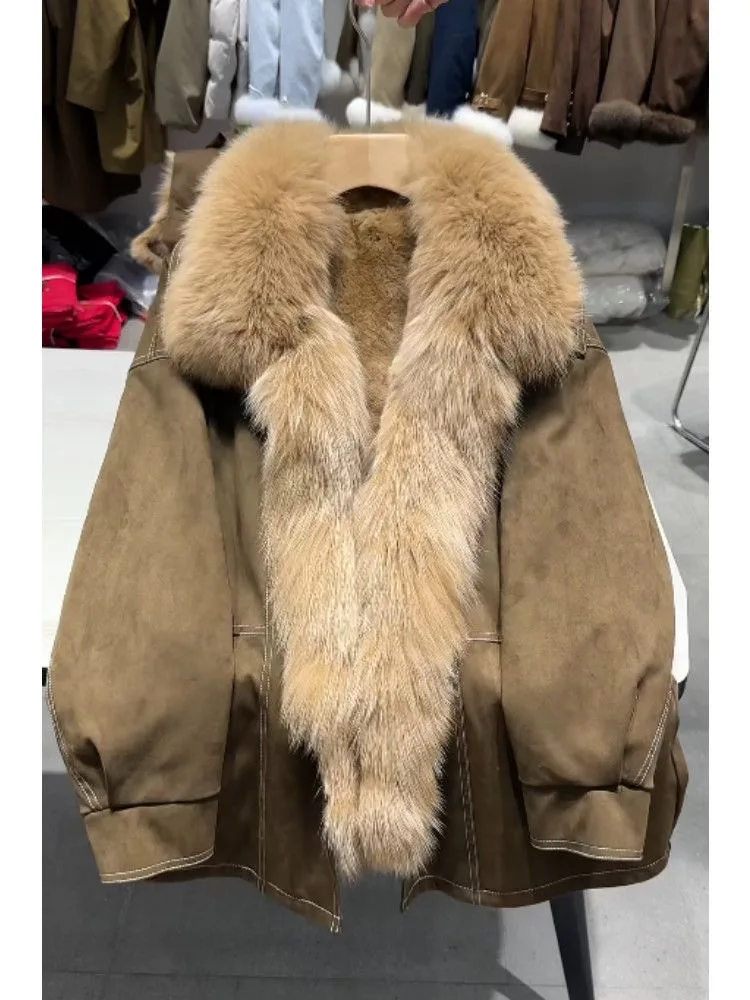 Thickened Fleece Women's Jacket Brown Warm Winter Outerwear Commute Style Long Sleeve Zipper Closure  Collar Regular Fit