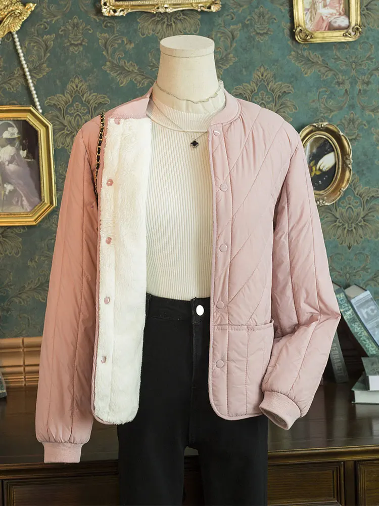 

Утепленная флисовая куртка с хлопковой подкладкой, воротником-стойкой, теплая зимняя куртка для женщин, приталенная, с длинными рукавами