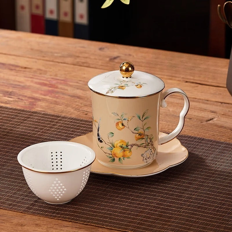 tea cup office gift box set personal special ceramic cup large capacity, all the best - almond four-piece set 1 400ml