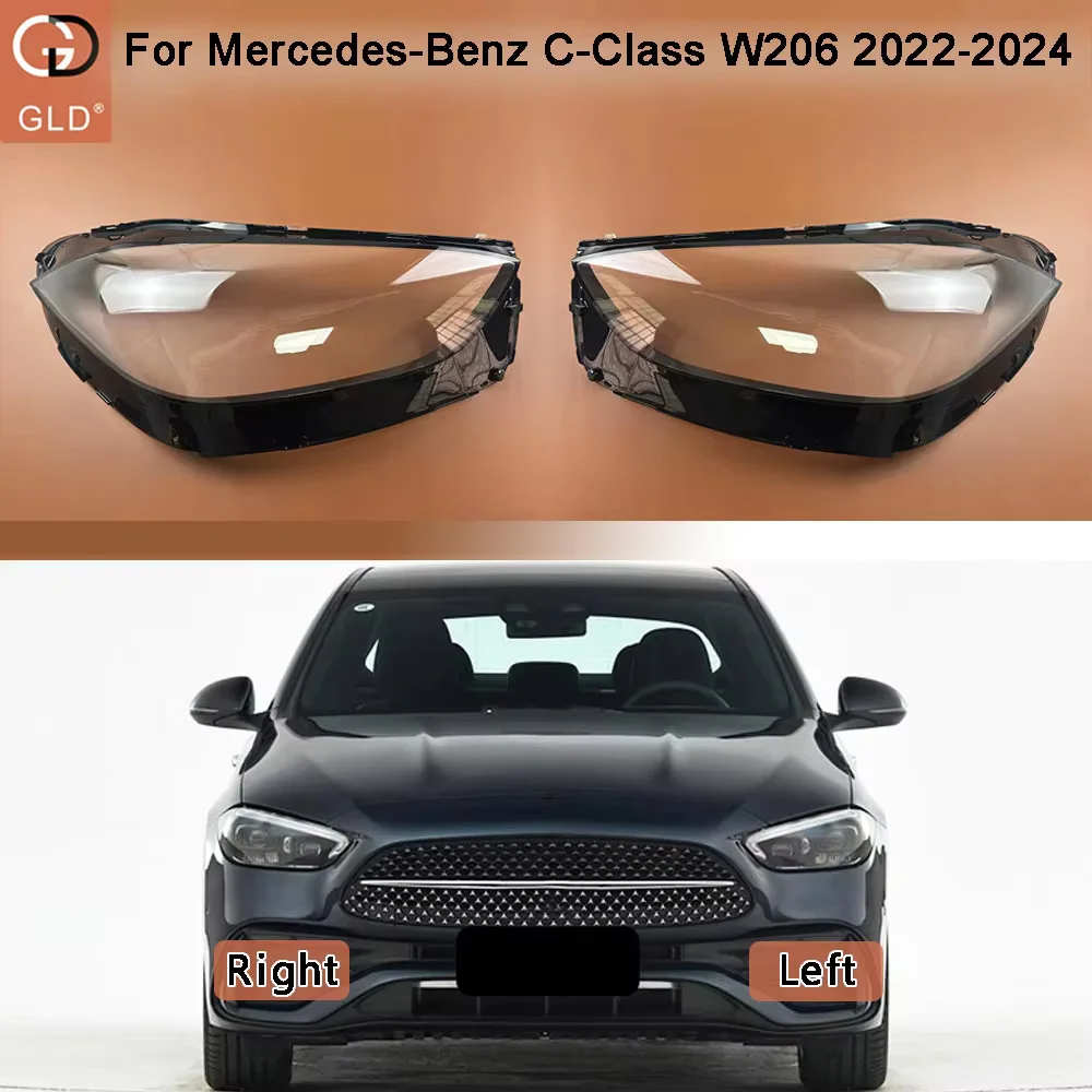 For Mercedes-Benz C-Class W206 2022 2023 2024 Car Front Headlight Cover Lens Headlamps Transparent Lampshad Lamp Shell Mask