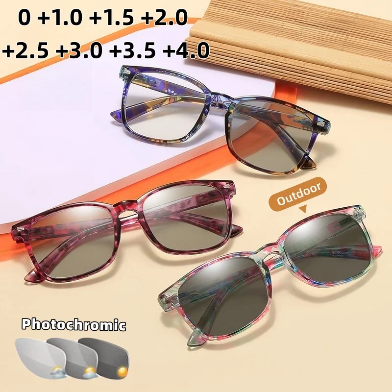 

Photochromic Anti Blue Light Presbyopia Glasses Stylish Patterned High-Definition Ultra-Lightweight Reading Eyewear 0 To +4.0