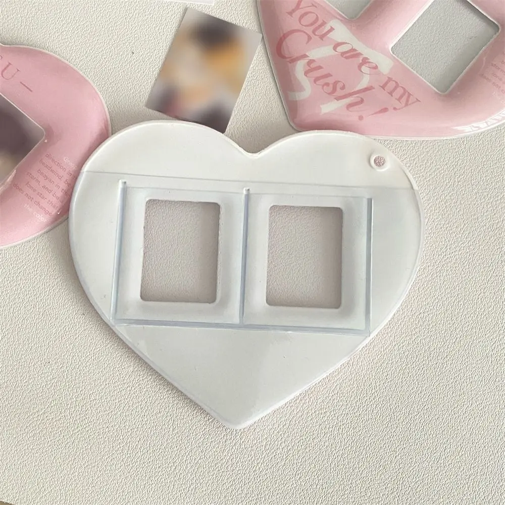 

Portable Pink Card Case Heart-shaped Bag Pendant Photo Card Holder Keychain Double-Grid Cards Sleeve