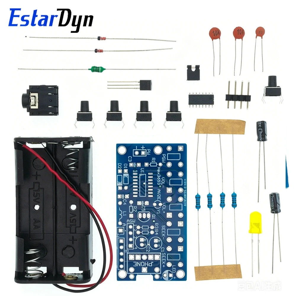Estardyn DIY FM Radio Receiver Kit 76-108MHz Stereo PCB Module DC 1.8-3.6V Soldering Practice Board Electronic Learning Project