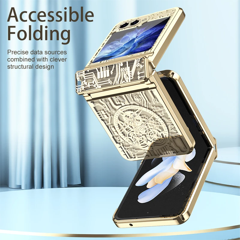 Machine Legend Plating Case For Samsung Galaxy Z Flip 6 5G ZFlip6 Flip6 Protection Folding Shockproof Hard Plastic Phone Cover