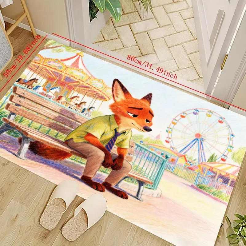 

1 шт. коврик для пола с персонажем Zootopia Nick Wilde Fox, креативный коврик для двери сцены парка развлечений с героями мультфильмов, супер впитывающий нескользящий моющийся коврик
