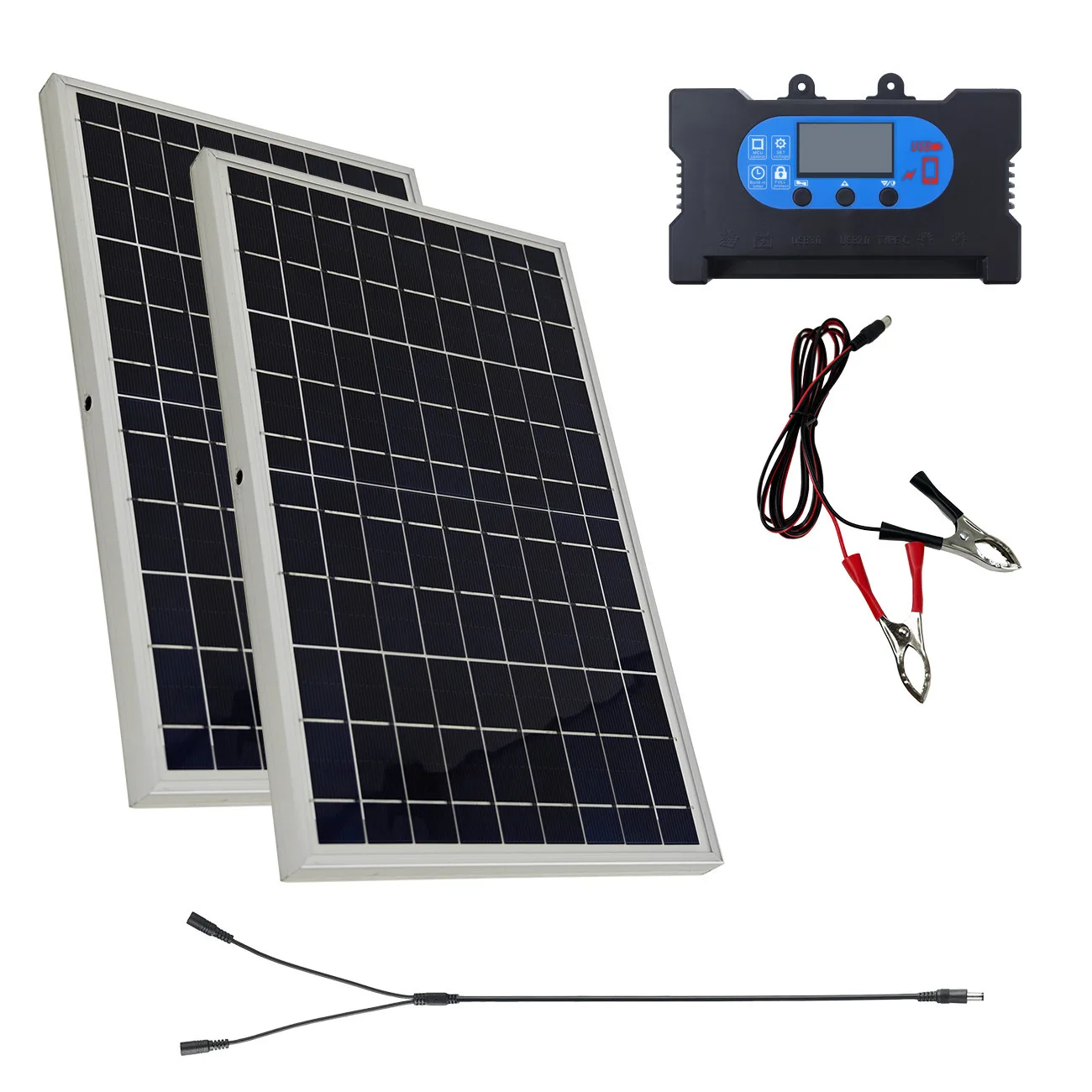 20W 18V Outdoor Solar Panel Charger Flexible Solar Panel Kit with100A controller For Travel Camping Phone Car Battery Generator