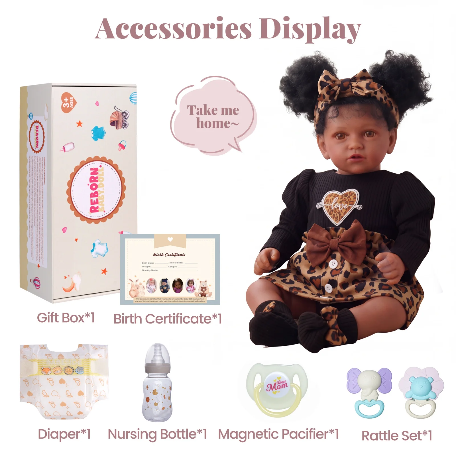 BABESIDE 20 Inch Reborn Baby Doll Black Craft Doll, Hand-Planted Curly Hair, 3D-Painted Skin, Realistic Baby Size Doll, Posable Figure, Weighted Design, Soft Touch Vinyl Baby Doll with Outfits And Gift Set, for Art Collection, Role Play, Gifts view 7