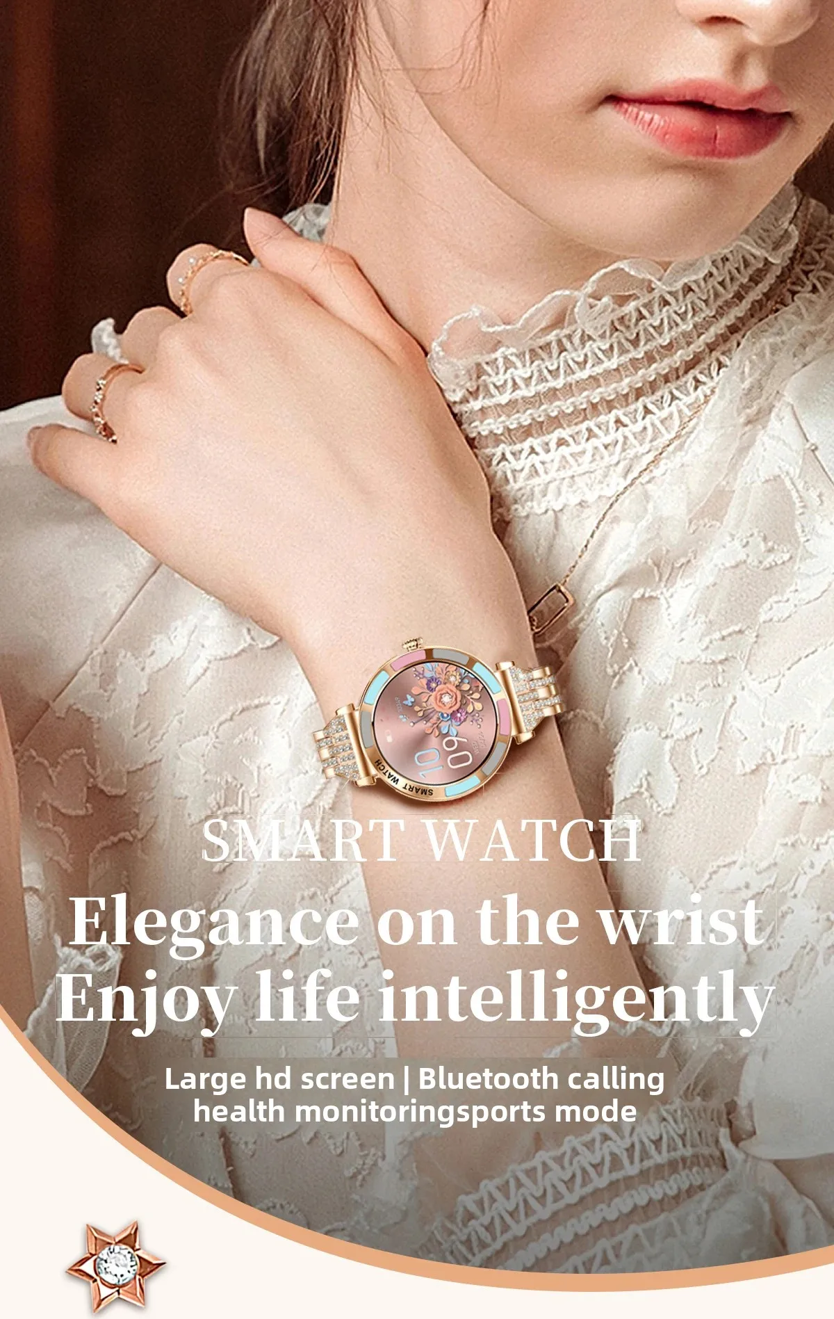 Luxury Diamond Smartwatch for Women HD Screen Bluetooth Call Fitness Health Tracker Android iOS Compatible Ladies Smart Watch