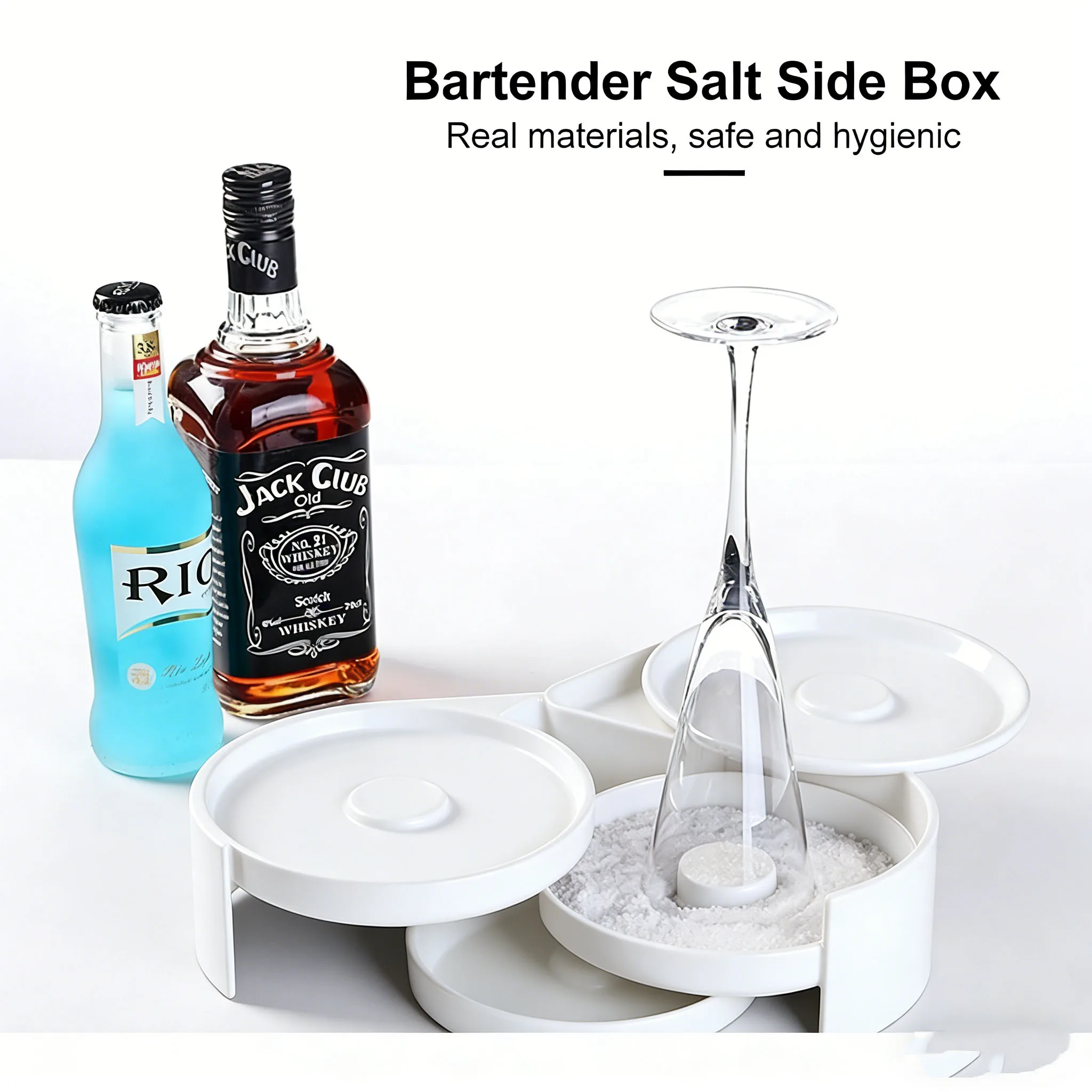 Caja giratoria para sal de cócteles de 3 niveles, caja de condimentos para barman, accesorios de bar para mezclar sal y azúcar en margaritas.
