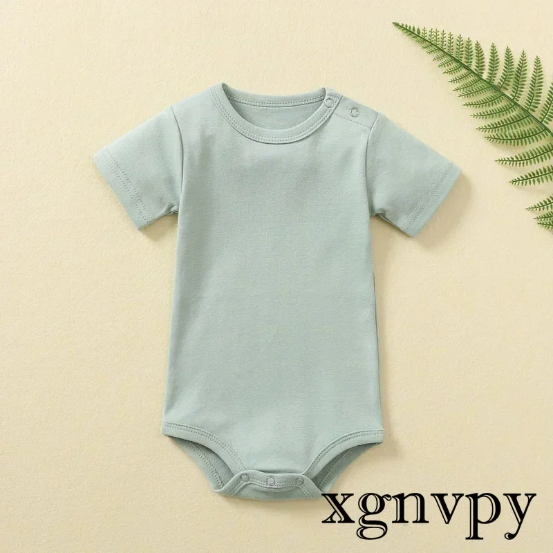 Newborn Baby Summer Rompers Short Sleeve Organic Cotton Infant Classic Romper Pajamas Solid Color Boy Girl Clothes