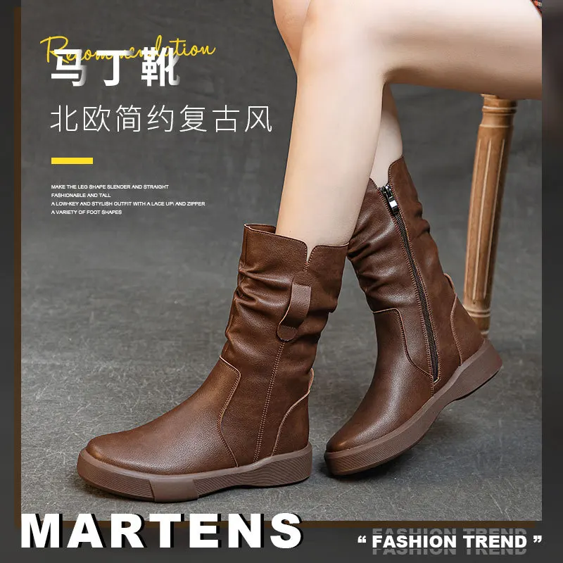 

Women's boots 2025 autumn and winter mid length boots breathable and warm thick heel thick soled boots for women