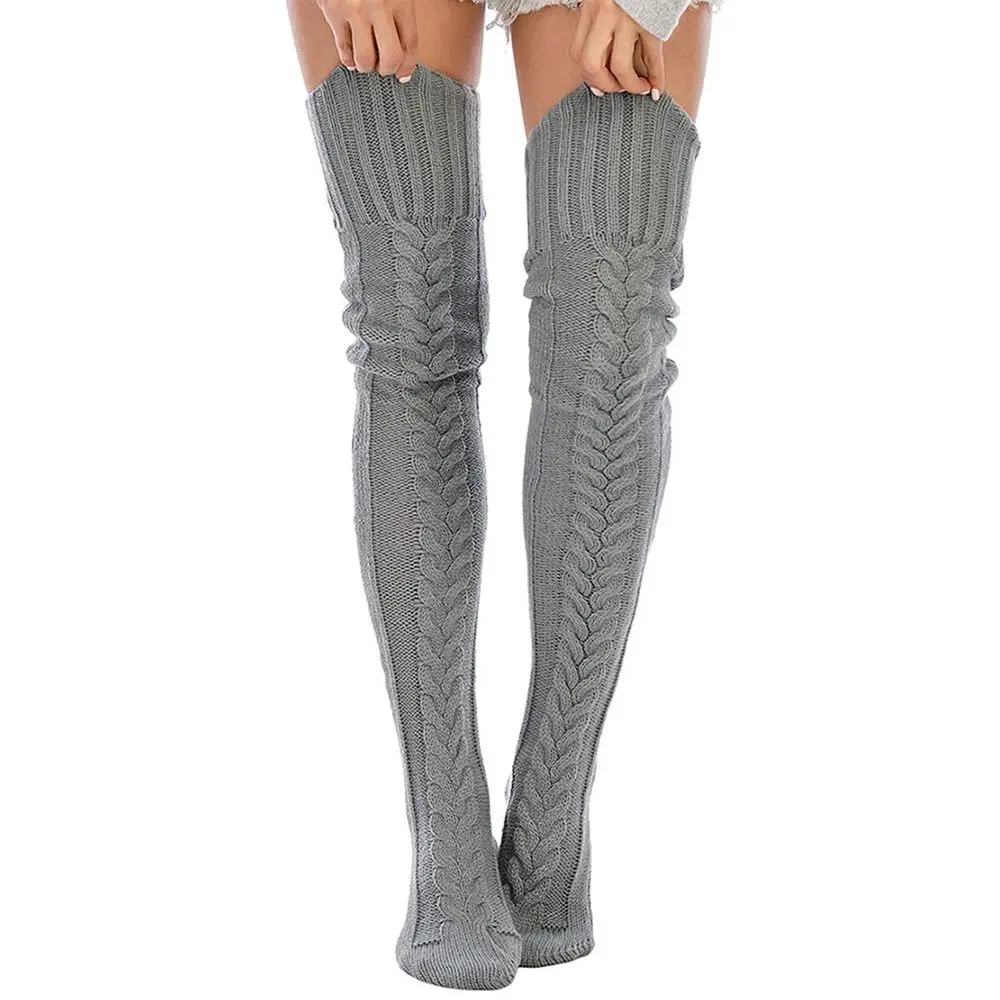 Fashion Cable Knitted Thigh High Boot Socks Extra Long Gothic Lolita Winter Stockings Accessories for Women