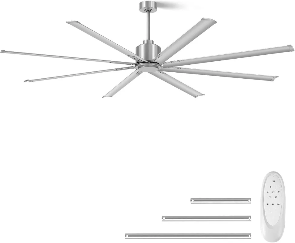 

84 Inch Industrial Ceiling Fans No Lights, Large Ceiling Fan with 8 Reversible Blades, Outdoor/Indoor Industrial DC Motor Ceilin