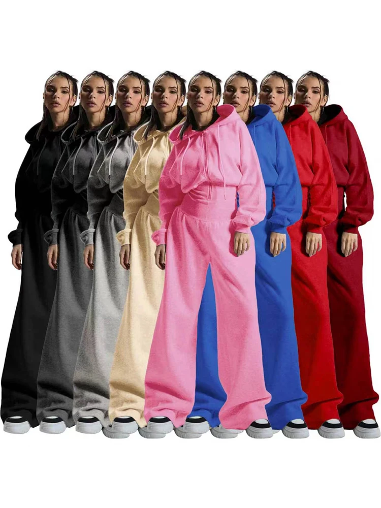 JENYAGE Damen Trendiger, weicher, dehnbarer, mit Fleece gefütterter, einfarbiger, langärmliger, kurzer Overall mit weitem Bein und Kapuze, Kordelzug, lässige Loungewear – Detail 2