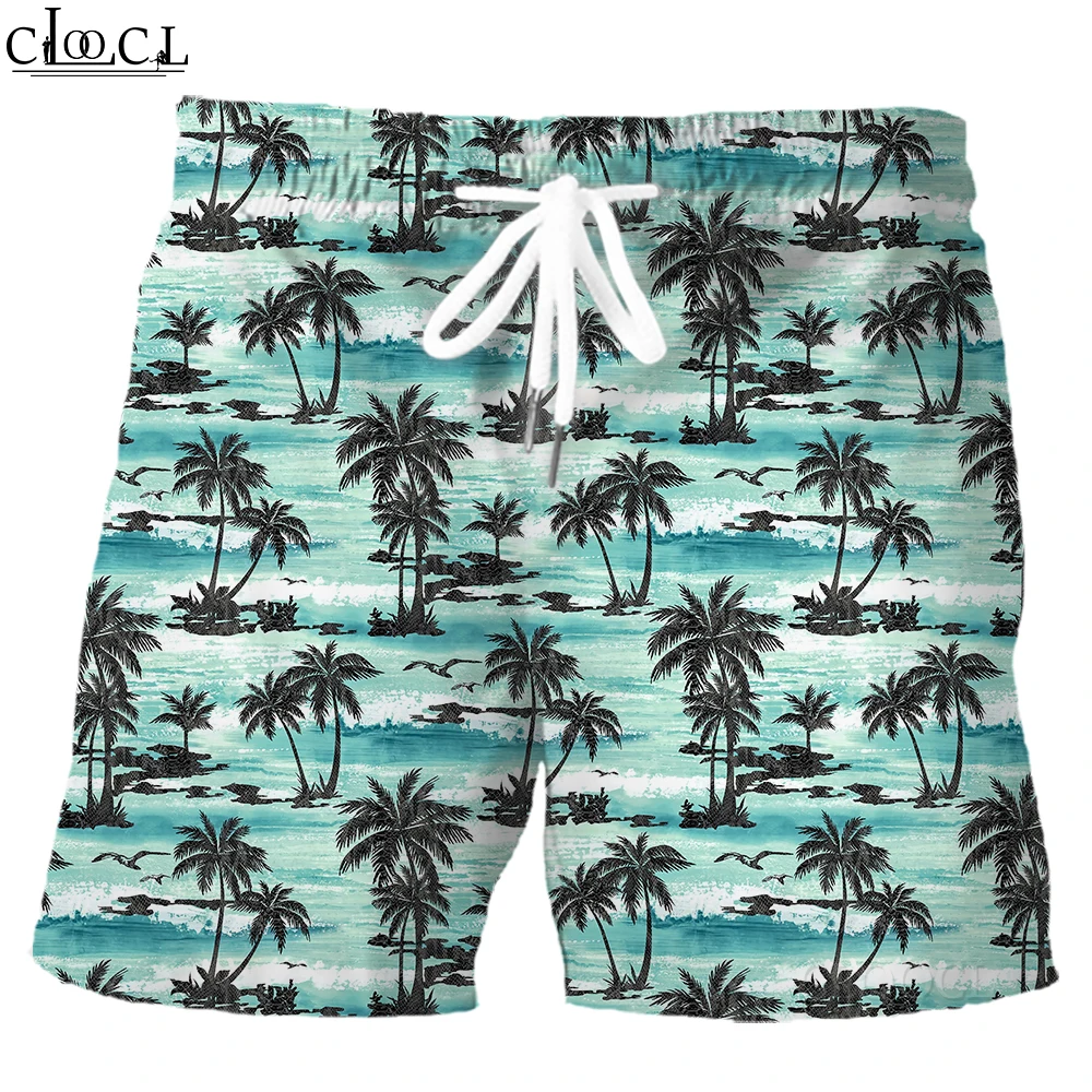 

HX Hawaiian Shorts Polynesian Striped Coconut Tree 3D Print Board Shorts Beach Pants Fashion Sportwear Men Clothing