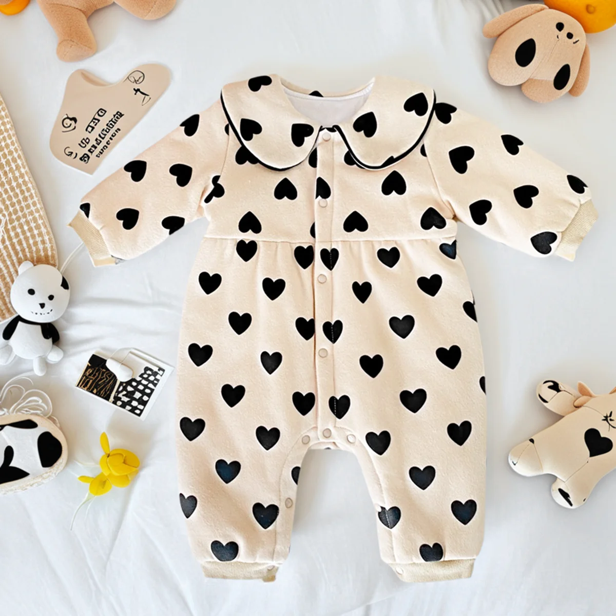 Long Sleeve Baby Girls Ropmers Winter Infants Clothing Heart