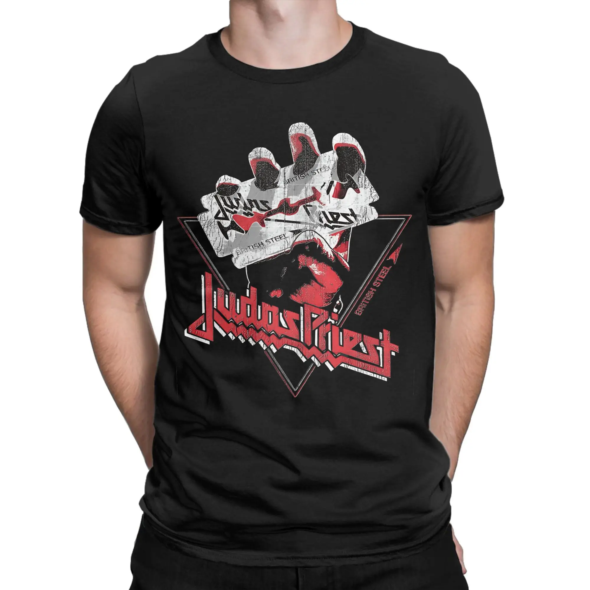 Band Judas Priest Men T Shirt  Vintage Tee Shirt Short Sleeve O Neck T-Shirt Pure Cotton Party Clothes