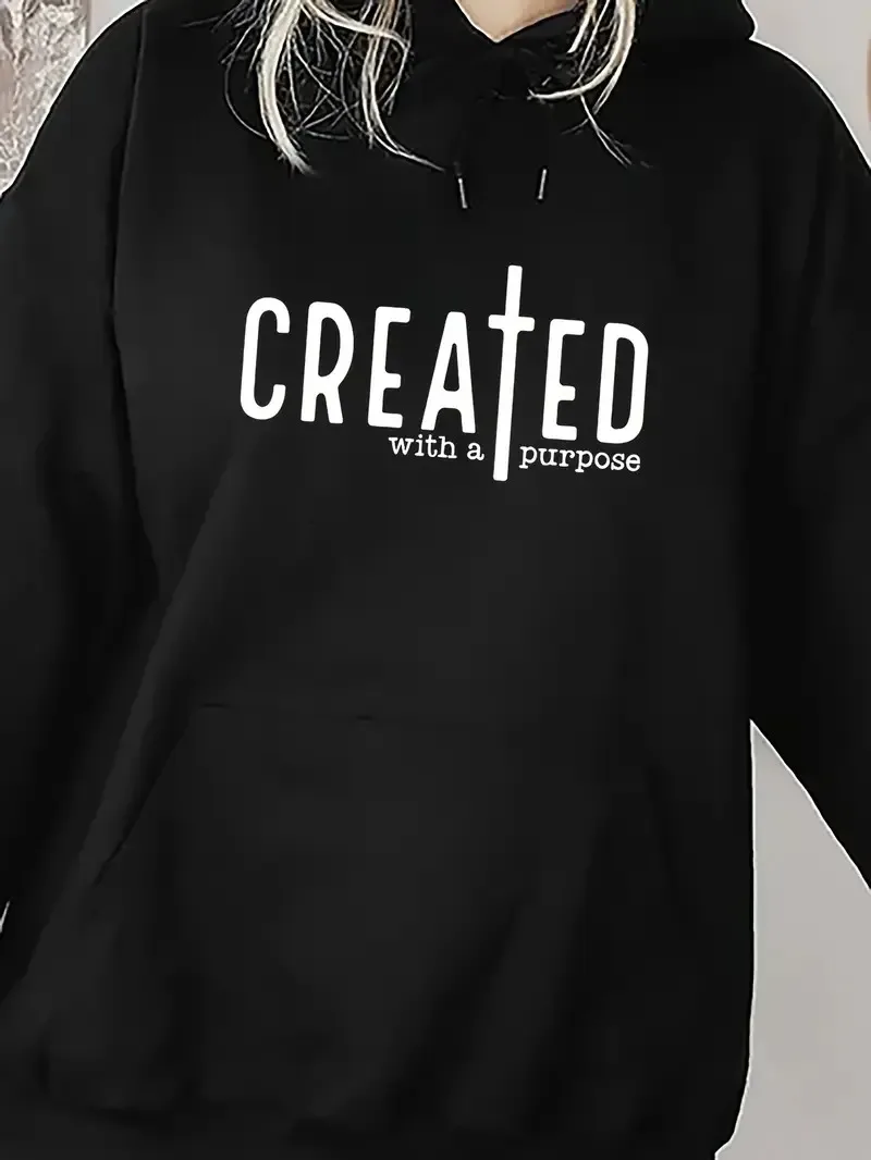 

2025 Autumn and Winter Women's _ A Purpose_ Letter Print Hoodie Casual Black High-end Luxury Is for Both Men and Women Top Y2k