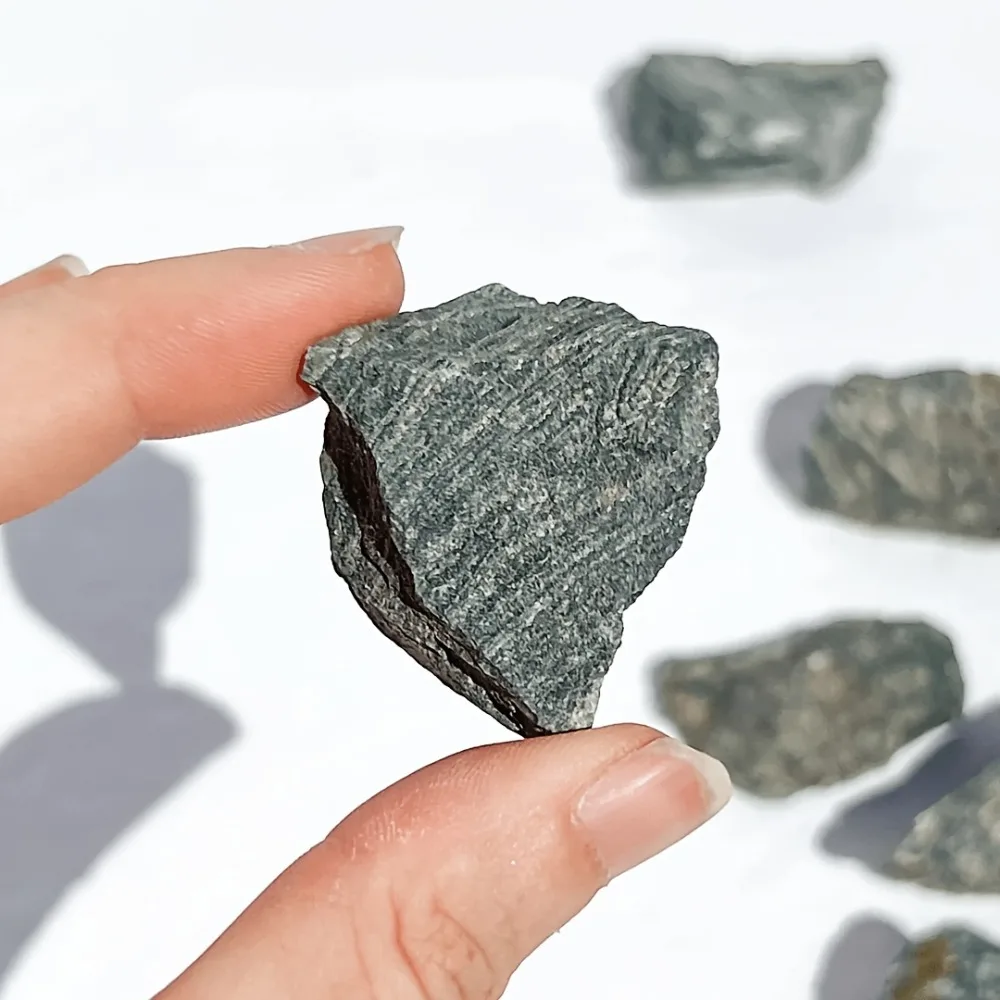 Natural Green Zebra Rough Stone, Original Decorative Stone with Green Stripes, Raw Mineral Stone, Healing Crystal Raw Stone