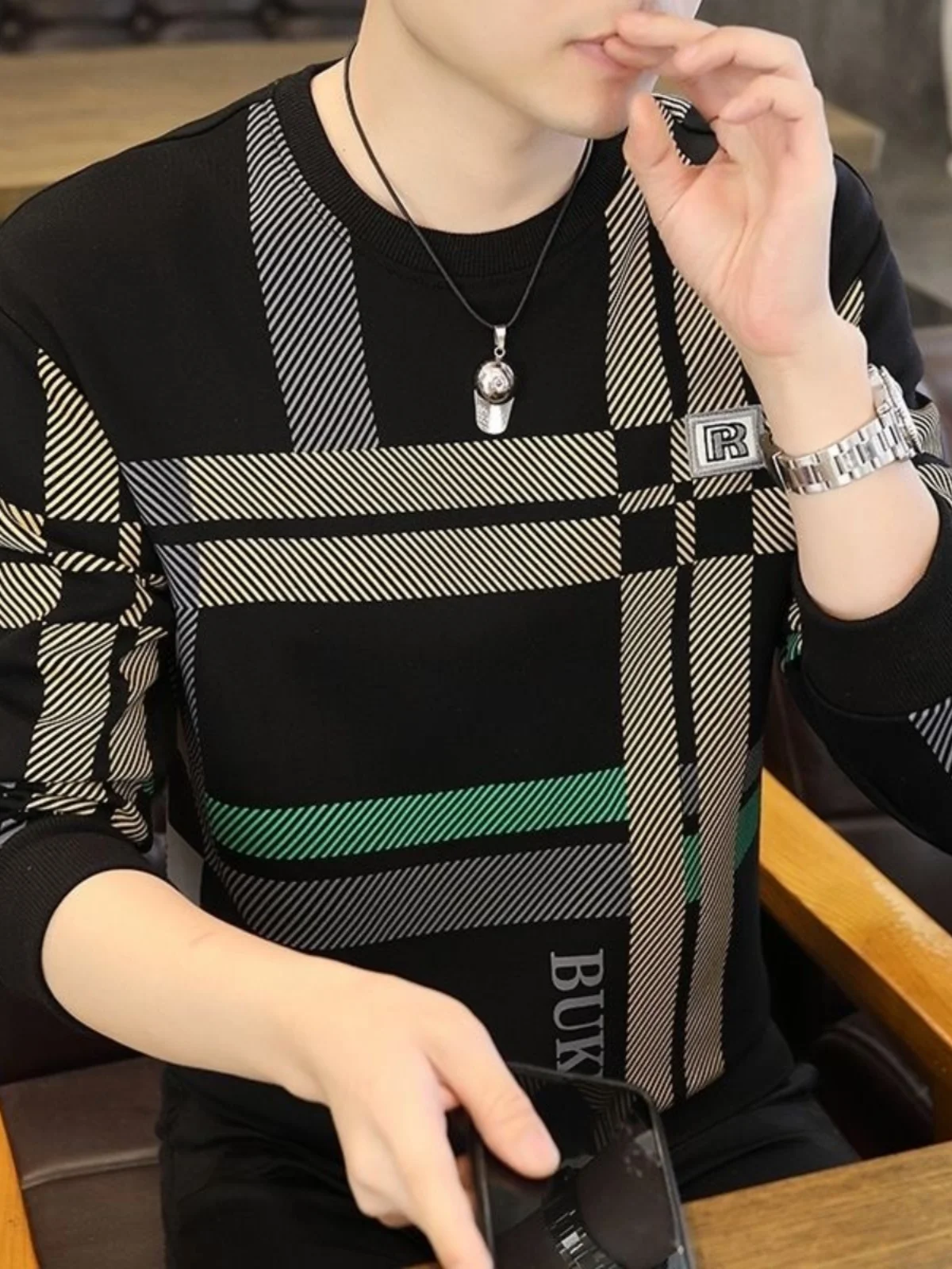 

Мужская футболка Slim Fit Long Sve, весенне-осенняя новинка Sle Faionable INS Base irt, корейская версия, тонкая осенняя одежда