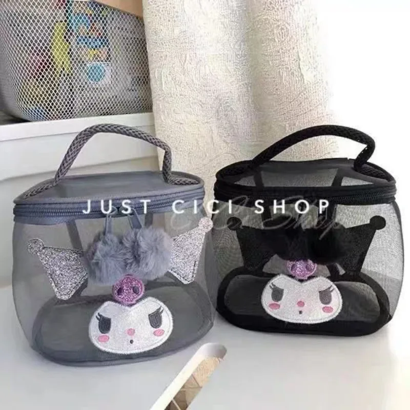 Sanrios boneka anime Kuromi Kawaii gadis mencuci tas kosmetik ritsleting kartun mesh penyimpanan tas portabel setan kecil hadiah ulang tahun