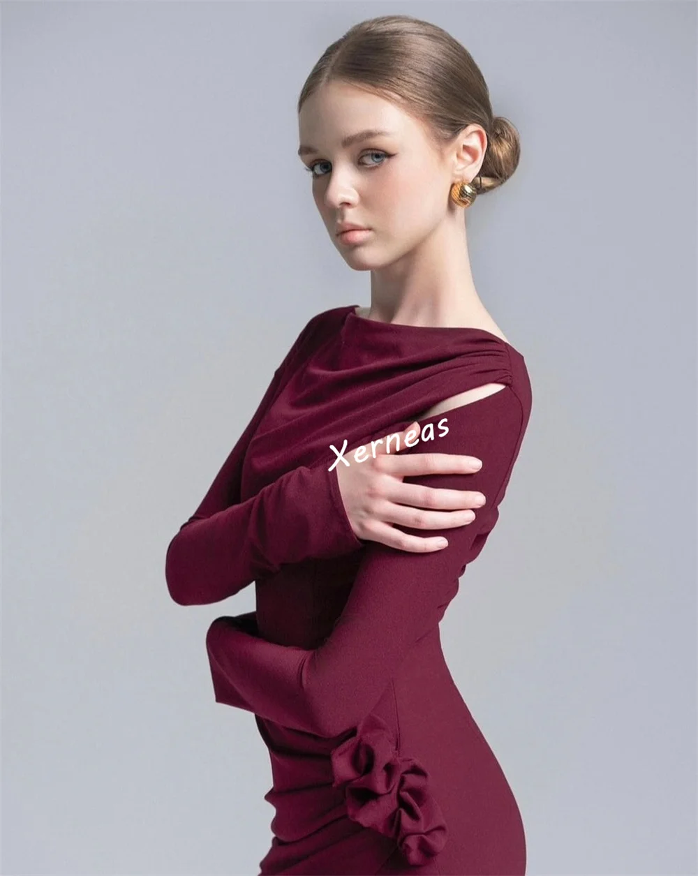 Maßgeschneiderte lange Kleider im Meerjungfrau-Stil mit Jersey-Falten, maßgeschneiderter Anlass, schlichtes, elegantes Partykleid, hochwertiges Hochzeitsgast-Temperament