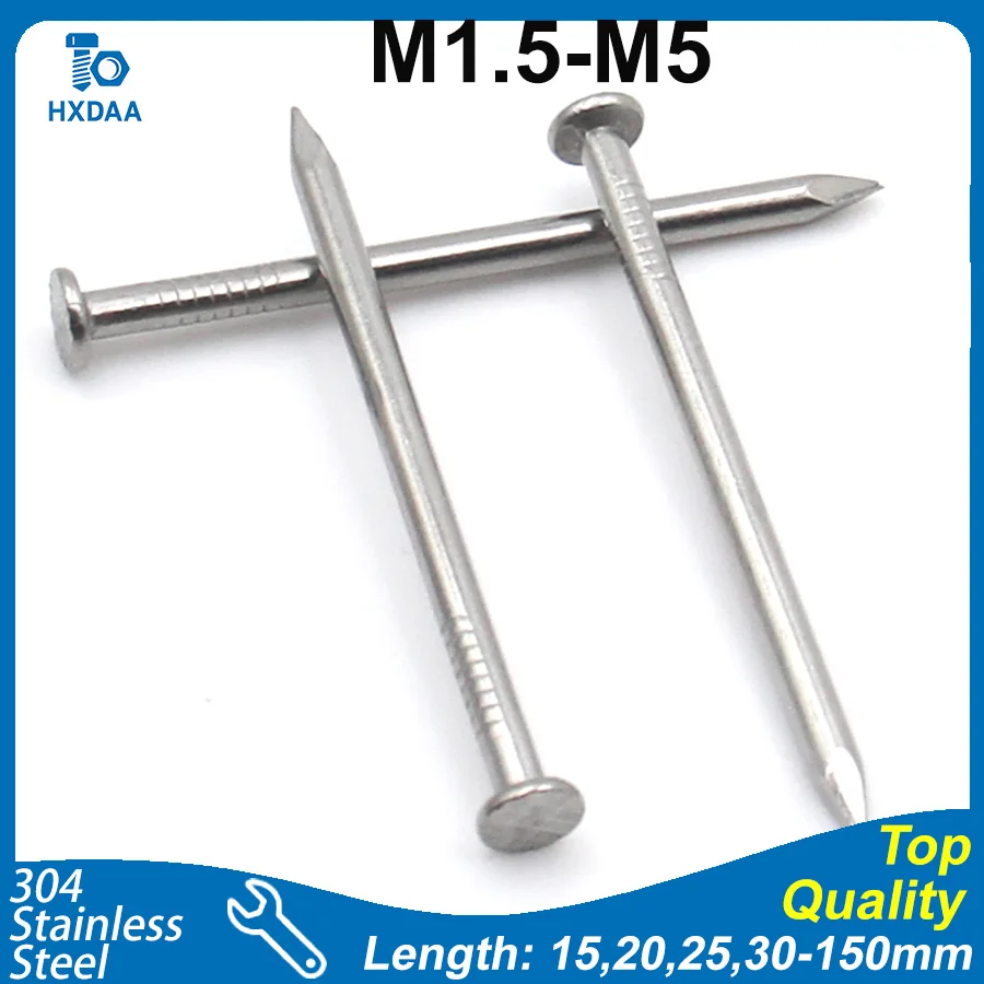 2-50PCS 304 Stainless Steel Flat Head Common Nails Wood Nails 0.5-6 Inch Woodworking Fastener