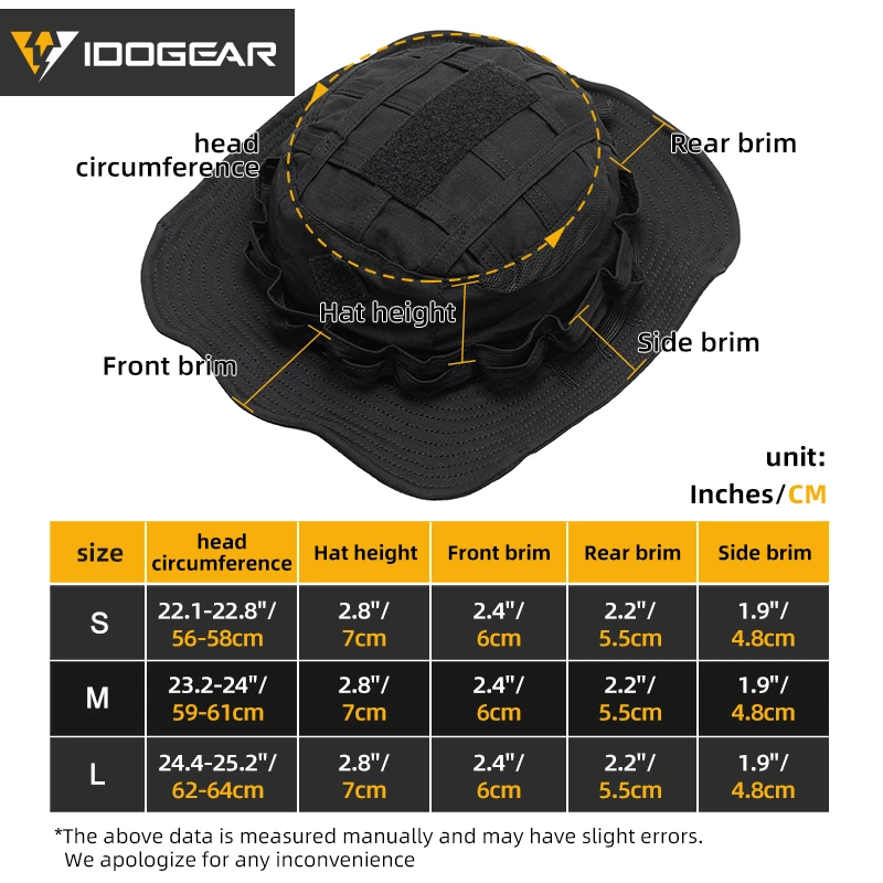IDOGEAR التكتيكية Boonie قبعة الغابة قبعات للحماية من الشمس قابل للتعديل تنفس واسعة حافة قبعة لصيد الأسماك 3623