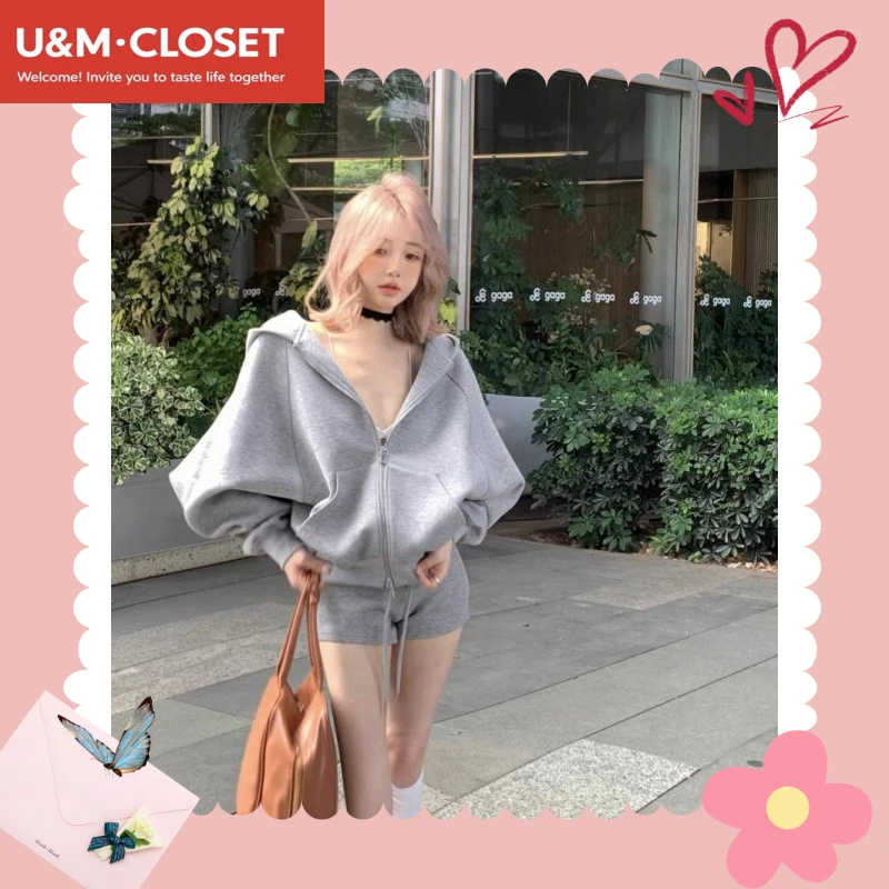 

Повседневный костюм-двойка, свободная толстовка с ленивым капюшоном для женщин, прямые шорты на шнурке, одежда y2k, толстовка 2000-х годов