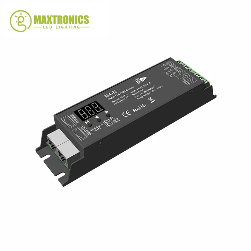 Imagem -02 - Canais Pwm Tensão Constante Dmx & Rdm Led Decodificador Controlador Display Digital Xlr3 Rj45 Porto Dc1236v Entrada 8a 4ch D4-e D4-p