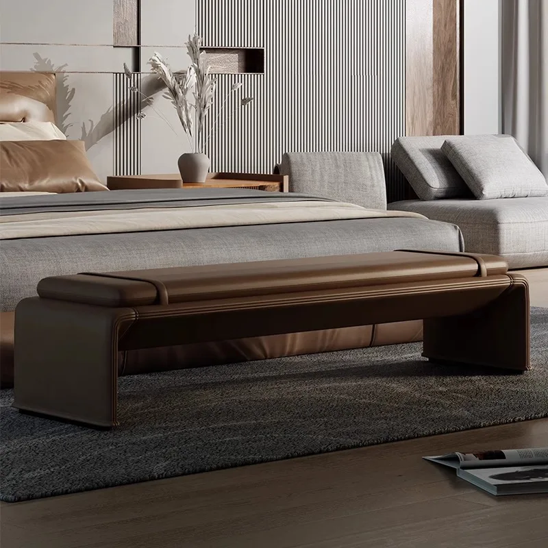 

Italian minimalist leather bedside stool light luxury modern home bench bedroom clothing stool high-end sofa stool