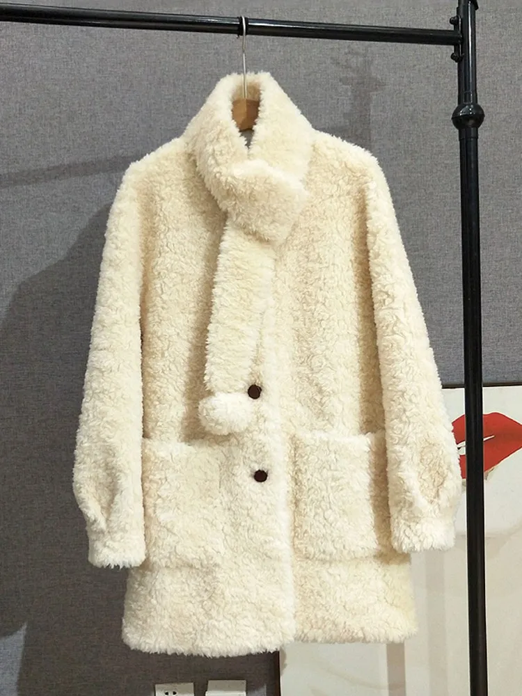 الشتاء سيدة الصوف س الرقبة واحدة الصدر الدفء ملابس خارجية متوسطة طويلة معطف فضفاض صالح موضة الإناث طويلة الأكمام سترة #6