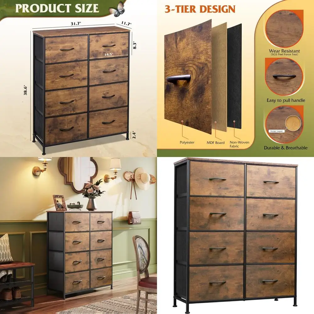 

Высокий тканевый комод с 8 ящиками для спальни, башня для хранения вещей с ящиками, двойные комоды, комод для шкафа, гостиной, прихожей, общежития