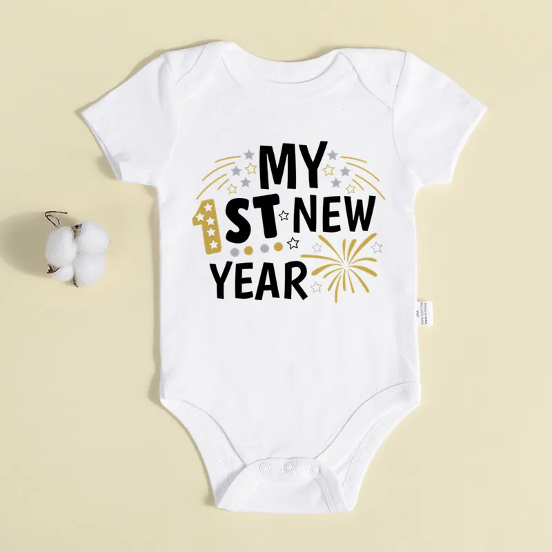 My 1st New Year Baby Girl Boy Clothes 100% Cotton Short Sleeve Bodysuit 6 Colors New Year Gift Christmas Clothing Newborn