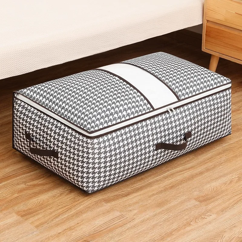 Houndstooth Under Bed Storage Bag Household Clothing Quilts Large Foldable Wardrobe Closet Organizer Container Space Saver