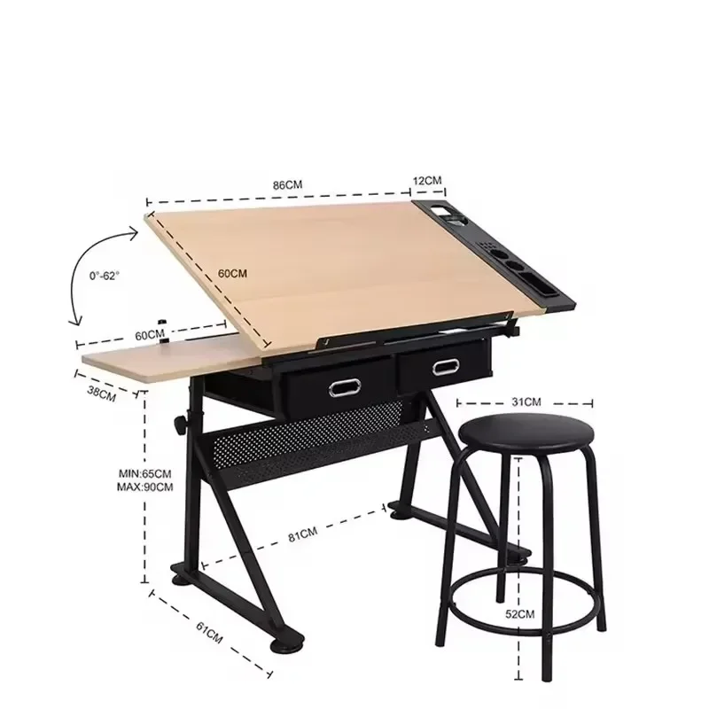 Adjustable drawing table art multi-function workstation glass desktop