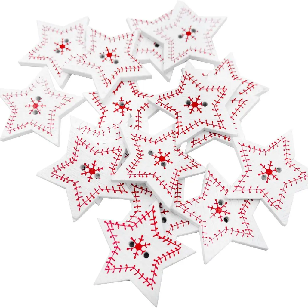 أزرار ندفة الثلج لعيد الميلاد المجيد، ملحقات أزرار الخياطة المزخرفة الخشبية لبطاقات هدايا المهرجانات والمشروعات اليدوية #5