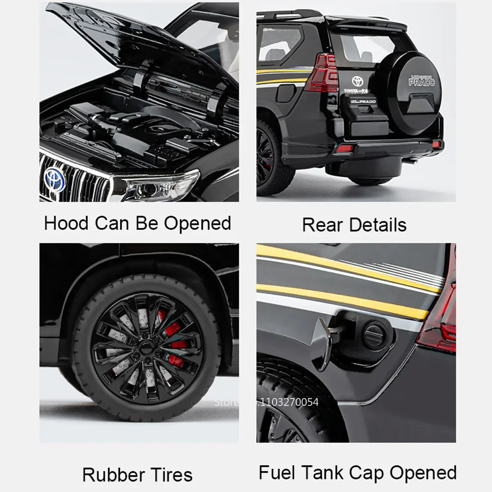 1:18 PRADO LC300 Toys Alloy Miniature Model Diecast Cars 6 Doors Opened Sound Light Pull Back Vehices Friend's Birthday Toy Gift