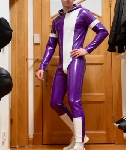 

Latex Rubber Gummi Catsuit Fashion club Cosplay handmade Tights Masquerade ball Party Hood Jacket and trousers