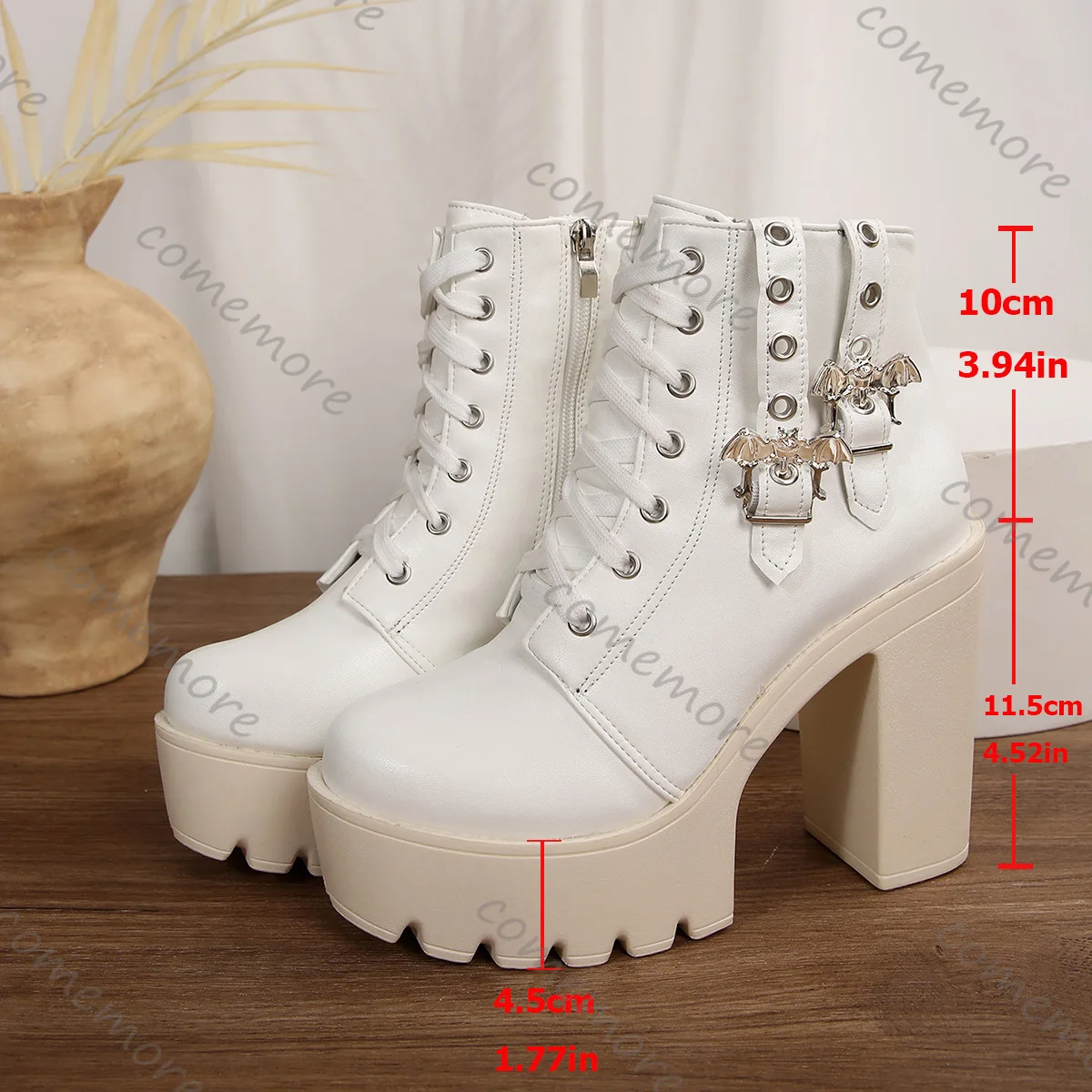 Comemore المرأة فاسق أحذية بوت قصيرة الإناث خمر حزام مشبك المتطرفة عالية الكعب القوطية أبيض أسود مثير ملهى ليلي Botines النساء #3